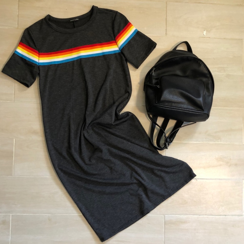 Rainbow Stripe T-shirt Dress